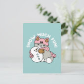 Carte Postale Chat mignon en Engin à neige avec Art Snowman (Debout devant)