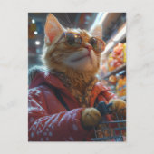 Carte Postale Chat mignon faisant des courses (Devant)