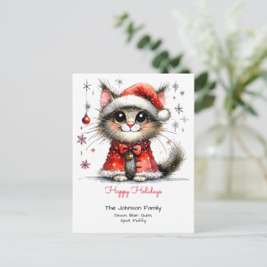 Carte Postale Chat mignon fantaisiste avec un chapeau de Père No (Debout devant)