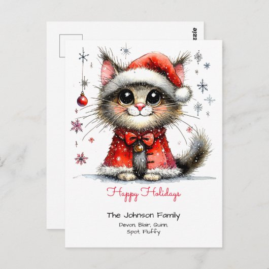 Carte Postale Chat mignon fantaisiste avec un chapeau de Père No (Devant / Derrière)