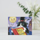 Carte Postale Chat mignon Halloween Art sorcière magie (Debout devant)