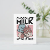 Carte Postale Chat Mignon Lait Chocolat – Boisson Confortable & (Debout devant)