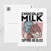 Carte Postale Chat Mignon Lait Chocolat – Boisson Confortable & (Devant / Derrière)