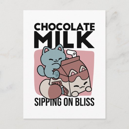 Carte Postale Chat Mignon Lait Chocolat – Boisson Confortable & (Devant)