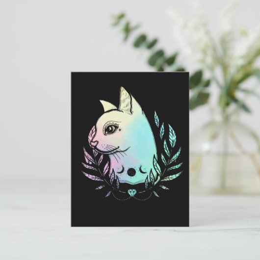 Carte Postale Chat Mignon Lune Wicca Pastel Goth Chaton Croissan (Debout devant)