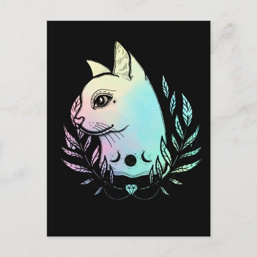 Carte Postale Chat Mignon Lune Wicca Pastel Goth Chaton Croissan (Devant)