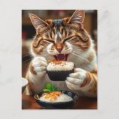 Carte Postale Chat mignon mangeant un rouleau de sushi (Devant)