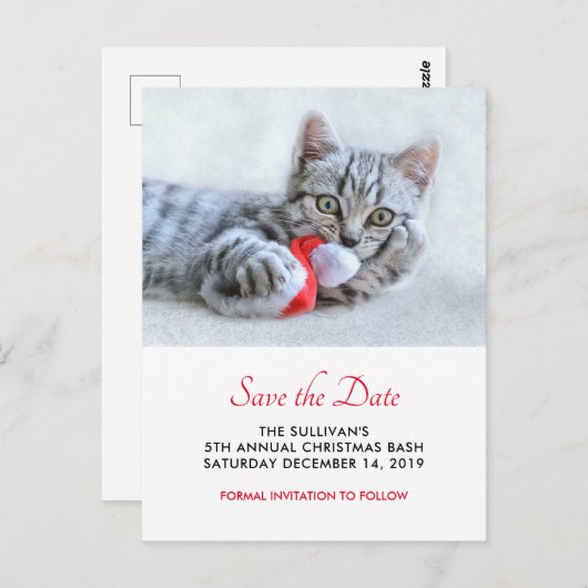 Carte Postale Chat mignon mignon rouge Noël Noël Noël Noël Enreg (Devant / Derrière)