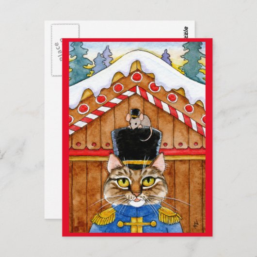 Carte Postale Chat mignon, souris noix cracker pain d'épice cart (Devant / Derrière)