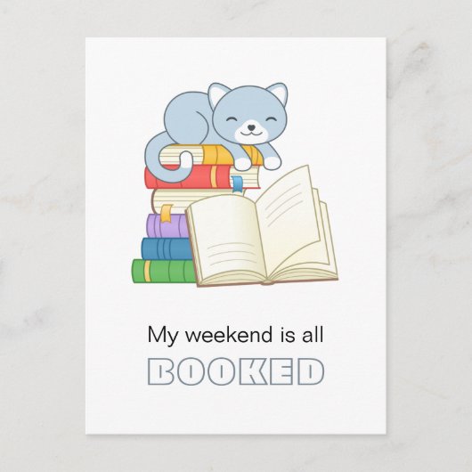Carte Postale Chat mignon sur un Book Stack Weekend Réservé (Devant)
