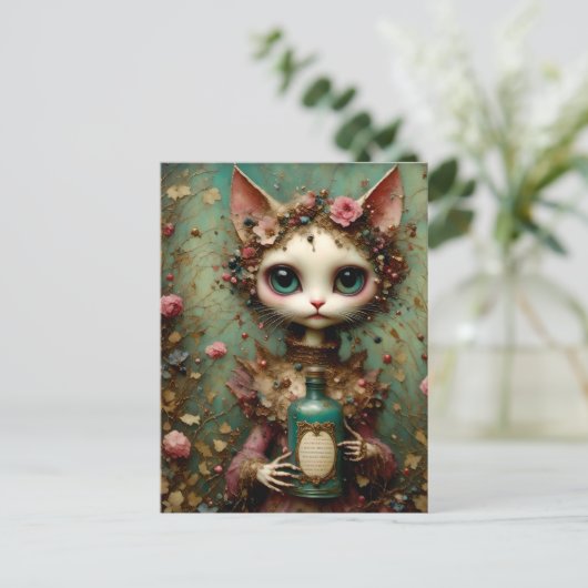 Carte Postale Chat mignonne avec une bouteille de potion (Debout devant)