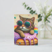 Carte Postale Chat mignonne sur un beignet flottant (Debout devant)