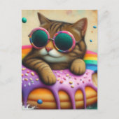 Carte Postale Chat mignonne sur un beignet flottant (Devant)