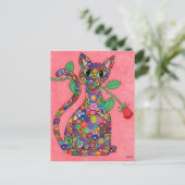 Carte Postale Chat Millefiori avec Rose Rouge (Debout devant)