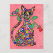 Carte Postale Chat Millefiori avec Rose Rouge (Devant)