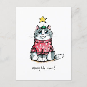 Carte Postale Chat moche Sweater - Noël moche
