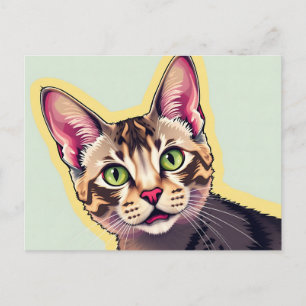 Carte Postale Chat moderne de Devon Rex audacieux et coloré