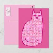 Carte Postale Chat moderne du milieu du siècle, Fuchsia et rose (Devant / Derrière)
