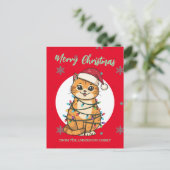 Carte Postale Chat moderne joyeux Noël flocon rouge chaton (Debout devant)