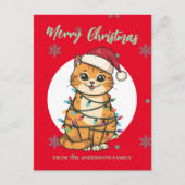 Carte Postale Chat moderne joyeux Noël flocon rouge chaton (Devant)