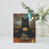 Carte Postale Chat Mona Lisa dans un café (Debout devant)
