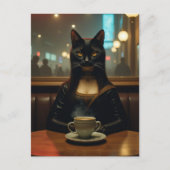 Carte Postale Chat Mona Lisa dans un café (Devant)