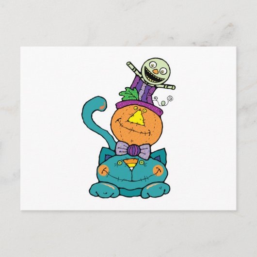 Carte Postale Chat monstre citrouille (Devant)