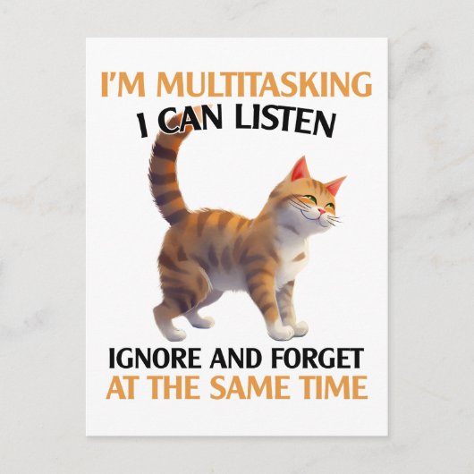 Carte Postale Chat multitâche amusant (Devant)