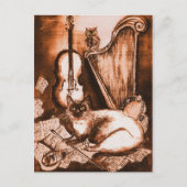 Carte Postale CHAT MUSICAL ET OWL, Brown et blanc (Devant)