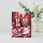 Carte Postale CHAT MUSICAL, Rouge et Blanc (Debout devant)