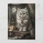 Carte Postale Chat mystique Halloween Tabby Cute avec lumière au (Devant)