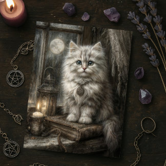 Carte Postale Chat mystique Halloween Tabby Cute avec lumière au