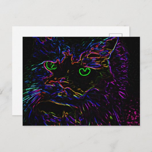Carte Postale Chat Neon Glow (Devant / Derrière)
