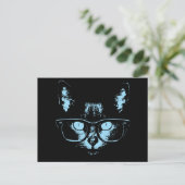 Carte Postale Chat Nerd bleu (Debout devant)