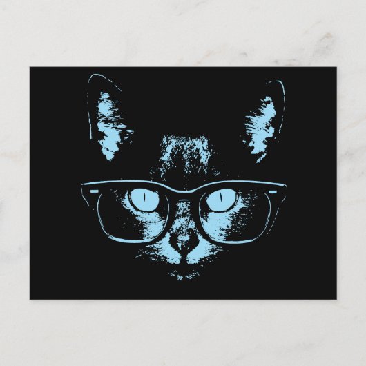 Carte Postale Chat Nerd bleu (Devant)