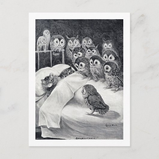Carte Postale Chat Nightmare Owl Bird, Louis Wain (Devant)