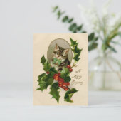 Carte Postale Chat Noël Joyau Holly Kitten Art antique (Debout devant)