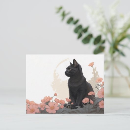 Carte Postale chat noir (Debout devant)
