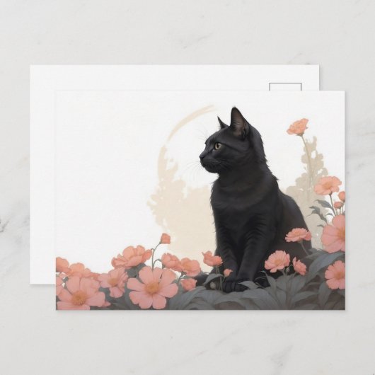 Carte Postale chat noir (Devant / Derrière)