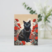 Carte Postale chat noir (Debout devant)