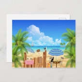 Carte Postale Chat Noir À La Plage (Devant / Derrière)