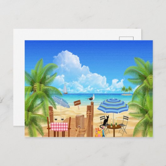 Carte Postale Chat Noir À La Plage (Devant / Derrière)