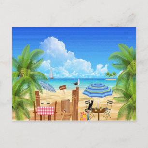 Carte Postale Chat Noir À La Plage