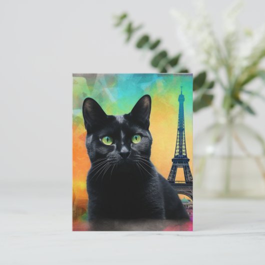 Carte Postale Chat noir à Paris (Debout devant)