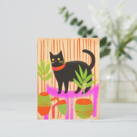 Carte Postale Chat noir adorable (Debout devant)