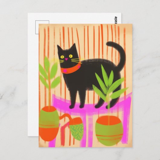 Carte Postale Chat noir adorable (Devant / Derrière)