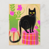 Carte Postale Chat Noir Adorable Avec Plantes (Devant)