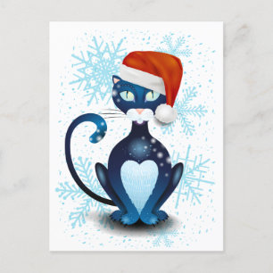 Carte Postale Chat noir avec Casquette Père Noël