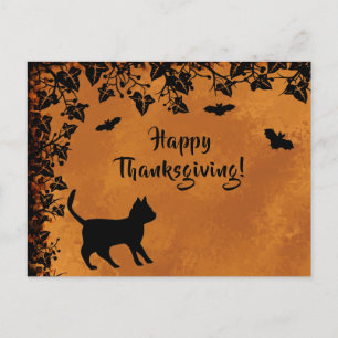Carte Postale Chat noir avec chauve-souris, Bon thanksgiving