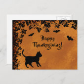 Carte Postale Chat noir avec chauve-souris, Bon thanksgiving (Devant / Derrière)